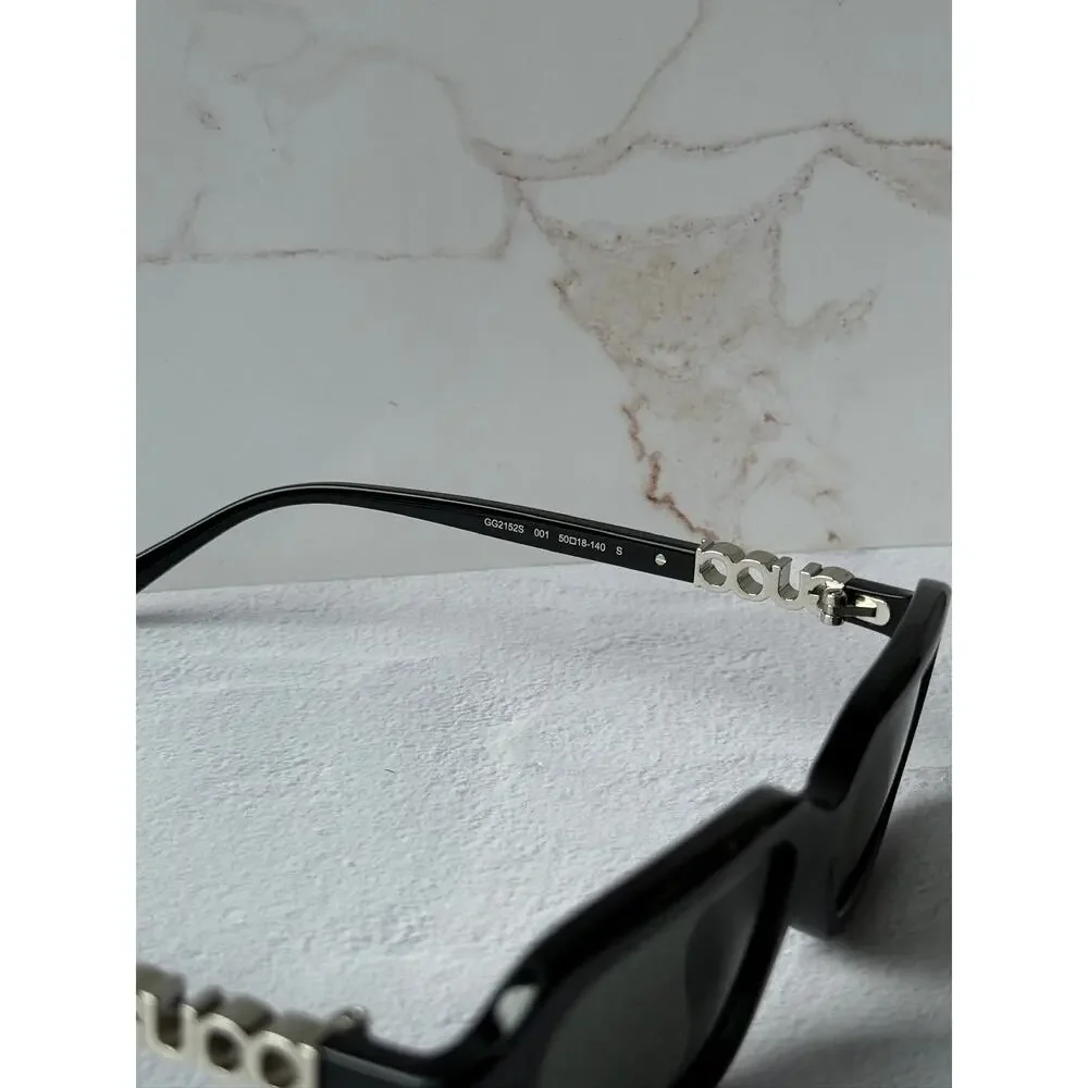 NEW Gucci GG2152S Black Logo Rectangular Sunglasses $515